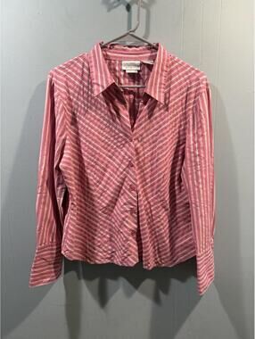Womens Worthington Petite Stretch Shirt Buttons Up Size 16P Pink/White